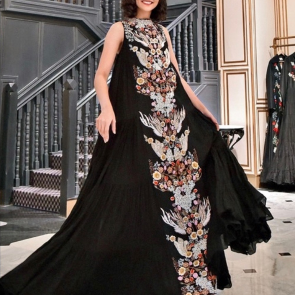 Black embroidered Samant dress size 20.